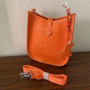Mini Orange Poppy Perforated Leather Snap Button Crossbody Bag | B1